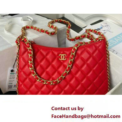 Chanel Shiny Crumpled Lambskin  &  Gold-Tone Metal Large Hobo Bag AS4287 Red 2023